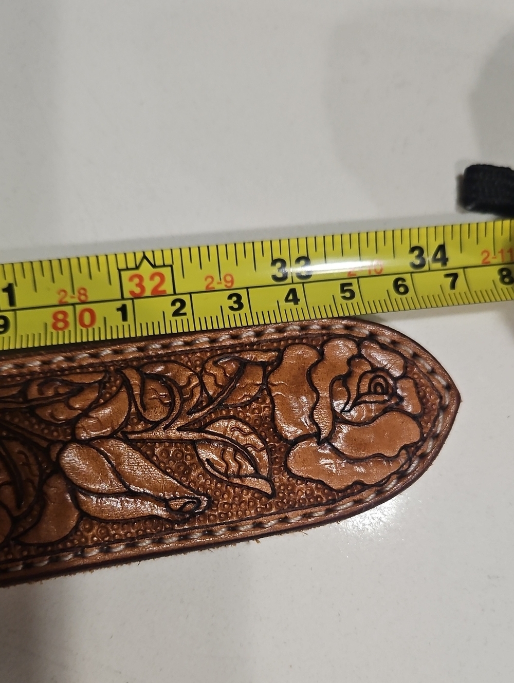 Hand-Tooled Floral Leather Belt in Tan 34" - Picture 6 of 6